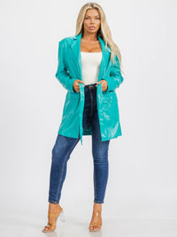 WOMEN'S LONG SLEEVE BUTTON CLOSURE FRONT POCKETS PU PLEATHER JACKET