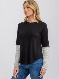WOMEN'S LONG CUFF SLEEVE COLORBLOCK TUNIC TOP