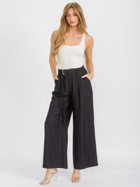 WOMEN'S BUTTON CLOSURE POCKETS WIDE LEG PANTS
