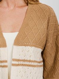 WOMEN'S LONG SLEEVE OPEN FRONT COLORBLOCK KNIT CARDIGAN