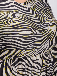 PLUS SIZE 3/4 SLEEVE ELASTIC WAIST FRONT POCKETS ZEBRA PRINT MIDI DRESS