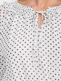 WOMEN'S LONG SLEEVE SMOCK WAIST FIT & FLARE POLKA DOT MINI DRESS