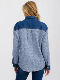WOMEN'S LONG SLEEVE BUTTON CLOSURE CONTRAST DENIM JACKET