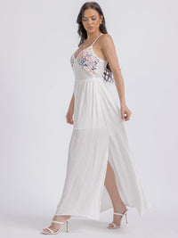 WOMEN'S SLEEVELESS V-NECK SMOCK OPEN BACK MAXI DRESS