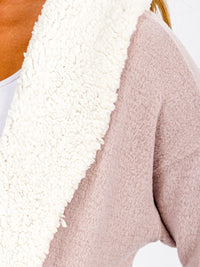 WOMEN'S LONG SLEEVE OPEN FRONT POCKETS SHERPA COLLAR CARDIGAN