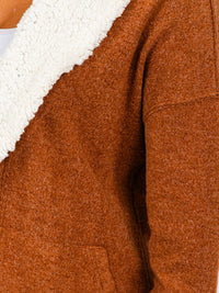 WOMEN'S LONG SLEEVE OPEN FRONT POCKETS SHERPA COLLAR CARDIGAN
