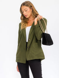 WOMEN'S LONG SLEEVE BUTTON CLOSURE POCKETS LINEN BLAZER