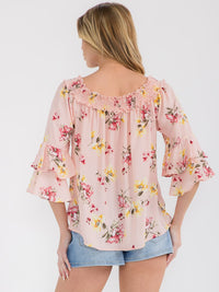 WOMEN'S 3/4 BELL SLEEVE TUNIC FLORAL BLOUSE