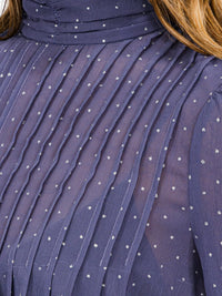 WOMEN'S LONG SLEEVE TURTLE NECK SHIMMER BLOUSE TOP