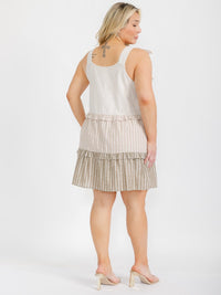 PLUS SIZE SLEEVELESS TIERED COLORBLOCK STRIPES TUNIC MINI DRESS