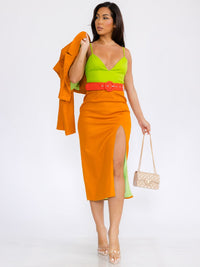 WOMEN'S LONG SLEEVE CROP JACKET & MIDI DRESS COLORBLOCK 2PC. SET