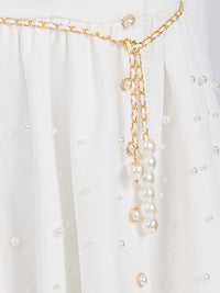 WOMEN'S LONG SLEEVE BUTTON CLOSURE PEARL BELTED MINI DRESS