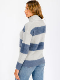 WOMEN'S LONG SLEEVE TURTLE NECK COLORBLOCK PULLOVER SWEATER