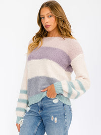 WOMEN'S LONG SLEEVE COLORBLOCK PULLOVER SWEATER