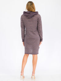 WOMEN'S LONG SLEEVE HOODIE STRIPES SWEATER MIDI DRESS