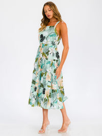 WOMEN'S SLEEVELESS OPEN BACK ELASTIC WAIST FLORAL MAXI DRESS