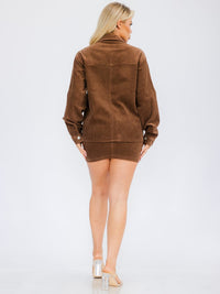 WOMEN'S LONG SLEEVE TOP & BUTTON CLOSURE SKIRT CORDUROY 2PC SET