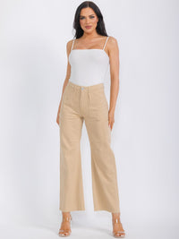 WOMEN'S BUTTON CLOSURE POCKETS WIDE LEG DENIM PANTS