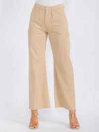 WOMEN'S BUTTON CLOSURE POCKETS WIDE LEG DENIM PANTS