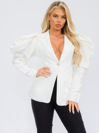 WOMEN'S LONG PUFF SLEEVE BUTTON CLOSURE BLAZER