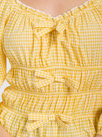 WOMEN'S LONG SLEEVE ELASTIC WAIST PLAID BLOUSE