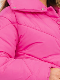 WOMEN'S LONG SLEEVE BUTTON UP FRONT POCKETS PUFFER JACKET