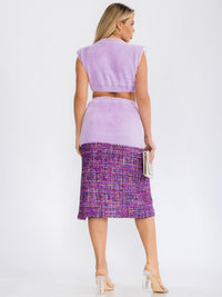 WOMEN'S SLEEVELESS CROP TOP & MIDI SKIRT COLORBLOCK FUZZY 2PC. SET