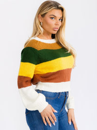 WOMEN'S LONG SLEEVES PULLOVER COLORBLOCK STRIPES KNIT SWEATER