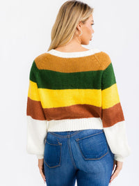 WOMEN'S LONG SLEEVES PULLOVER COLORBLOCK STRIPES KNIT SWEATER