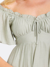 WOMEN'S SHORT SLEEVE OFF SHOULDER FRONT POCKETS HIGH-LOW MIDI DRESS