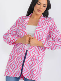 WOMEN'S LONG SLEEVE OPEN FRONT PRINTED BLAZER