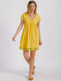 WOMEN'S SHORT SLEEVE V-NECK TRIM DETAILED MINI DRESS