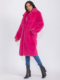 WOMEN'S LONG SLEEVE BUTTON CLOSURE FRONT POCKETS FAUX FUR COAT