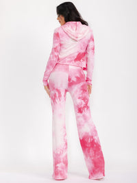 WOMEN'S LONG SLEEVE CARDIGAN WITH CROP TOP & WIDE LEG PANTS TIE DYE 3PC. SET
