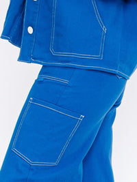WOMEN'S SLEEVELESS CROP TOP & BUTTON CLOSURE WIDE LEG PANTS DENIM 2PC SET