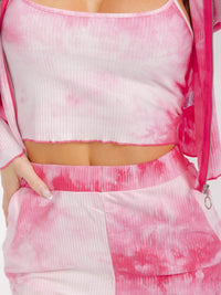 WOMEN'S LONG SLEEVE CARDIGAN WITH CROP TOP & WIDE LEG PANTS TIE DYE 3PC. SET
