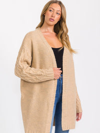WOMEN'S LONG DETAILED SLEEVE OPEN FRONT CARDIGAN