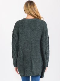 WOMEN'S LONG DETAILED SLEEVE OPEN FRONT CARDIGAN