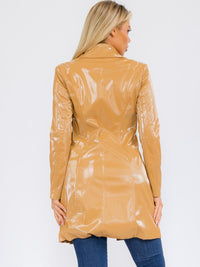 WOMEN'S LONG SLEEVE BUTTON CLOSURE PU PLEATHER COAT