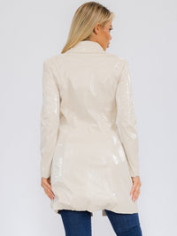 WOMEN'S LONG SLEEVE BUTTON CLOSURE PU PLEATHER COAT