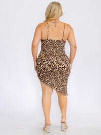 PLUS SIZE SLEEVEVESS SIDE RUCHED BODYCON ANIMAL PRINT MINI DRESS