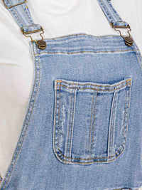 WOMEN'S SLEEVELESS POCKETS WASHED DENIM OVERALL