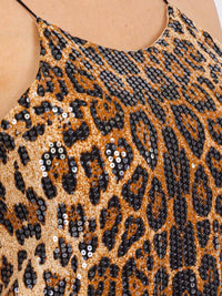 PLUS SIZE SLEEVELESS SEQUINS ANIMAL PRINT TANK TOP