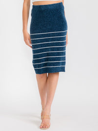 WOMEN'S ELASTIC WAIST COLORBLOCK STRIPES MIDI SKIRT