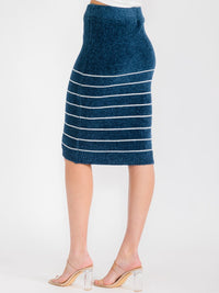 WOMEN'S ELASTIC WAIST COLORBLOCK STRIPES MIDI SKIRT