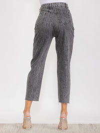 WOMEN'S BUTTON CLOSURE FRONT POCKETS DISTRESS DENIM PANTS