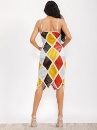 WOMEN'S SLEEVELESS COLORBLOCK BODYCON KNIT MIDI DRESS