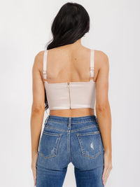 WOMEN'S SLEEVELESS V-NECK STUDS OPEN BACK CROP TOP