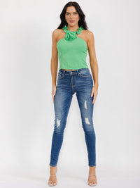 WOMEN'S SLEEVELESS SMOCK RUFFLE STRAPS FRONT FLOWER TOP