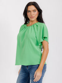 WOMEN'S SHORT SLEEVE CUT OUT BACK BLOUSE